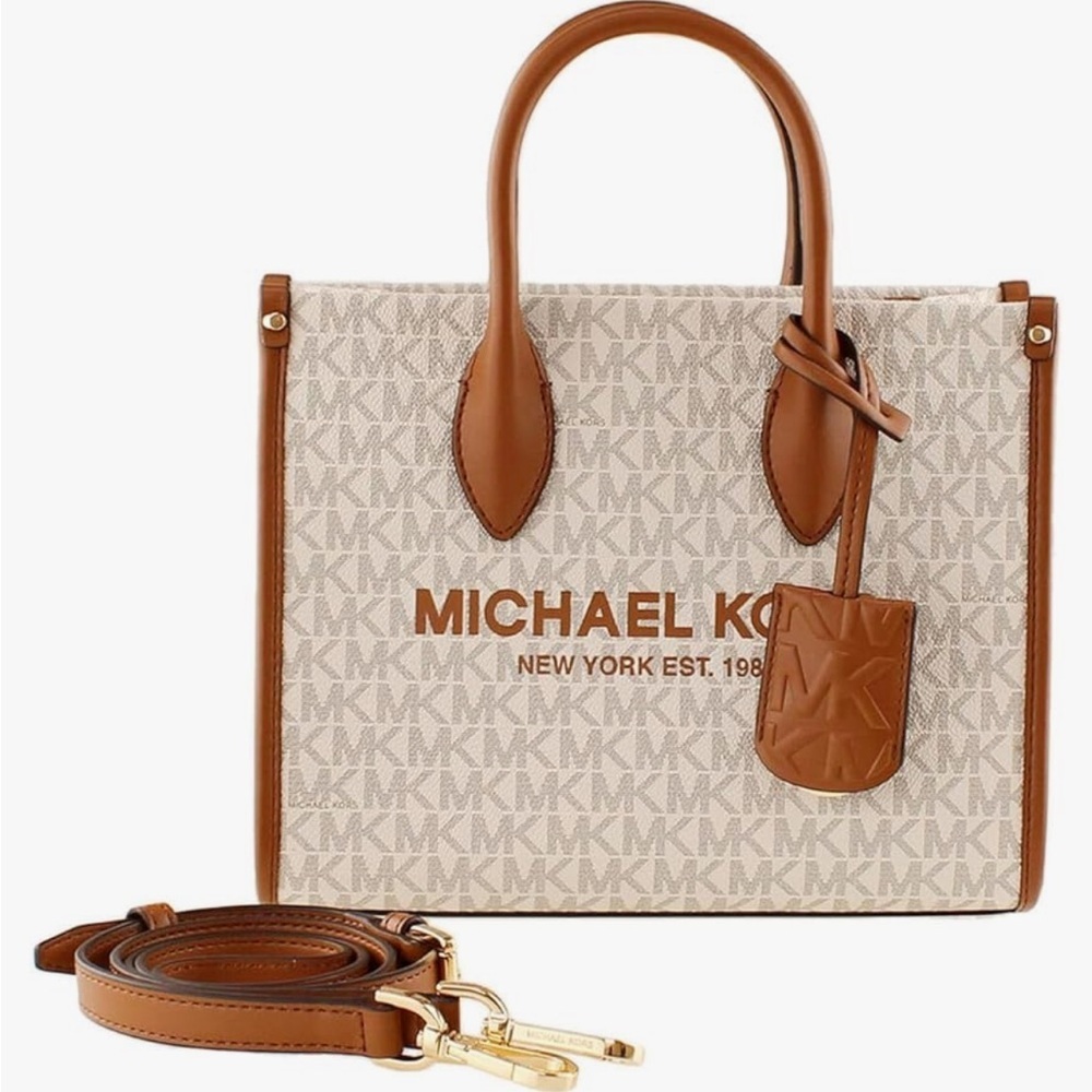 nwt MICHEAL KORS Mirella Small Logo Tote Bag Shopper VANILLA/ BROWN